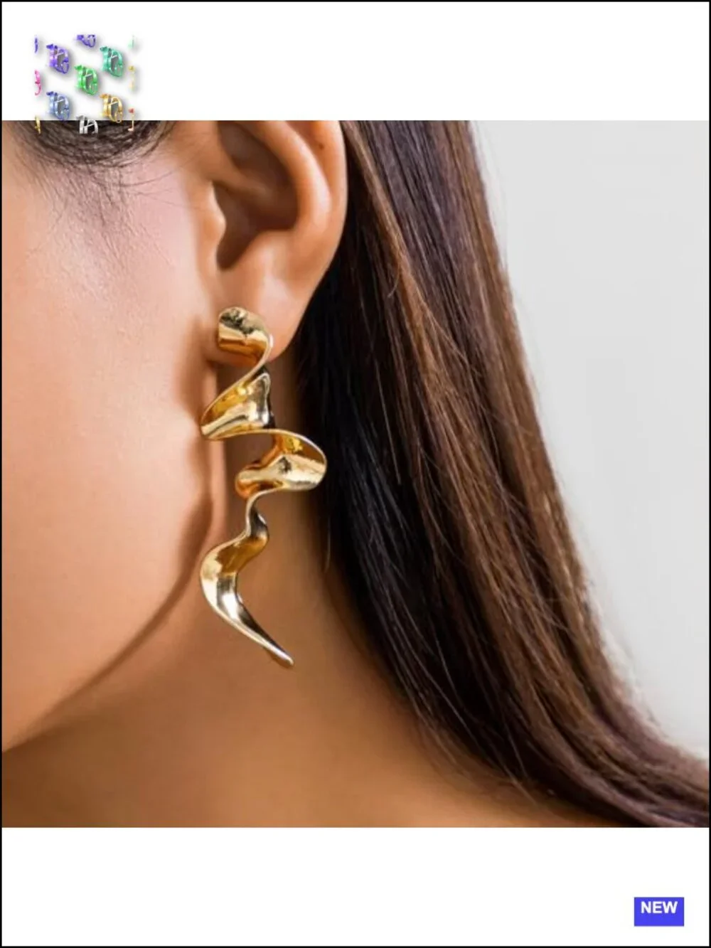 Gold Wavy Irregular Geometric Curve Drop Earrings for Women 3D Dangle